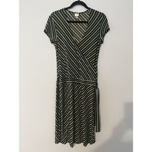 Merona‎ Dress Womens Size Medium Long Green Striped Short Sleeve Wrap Dress